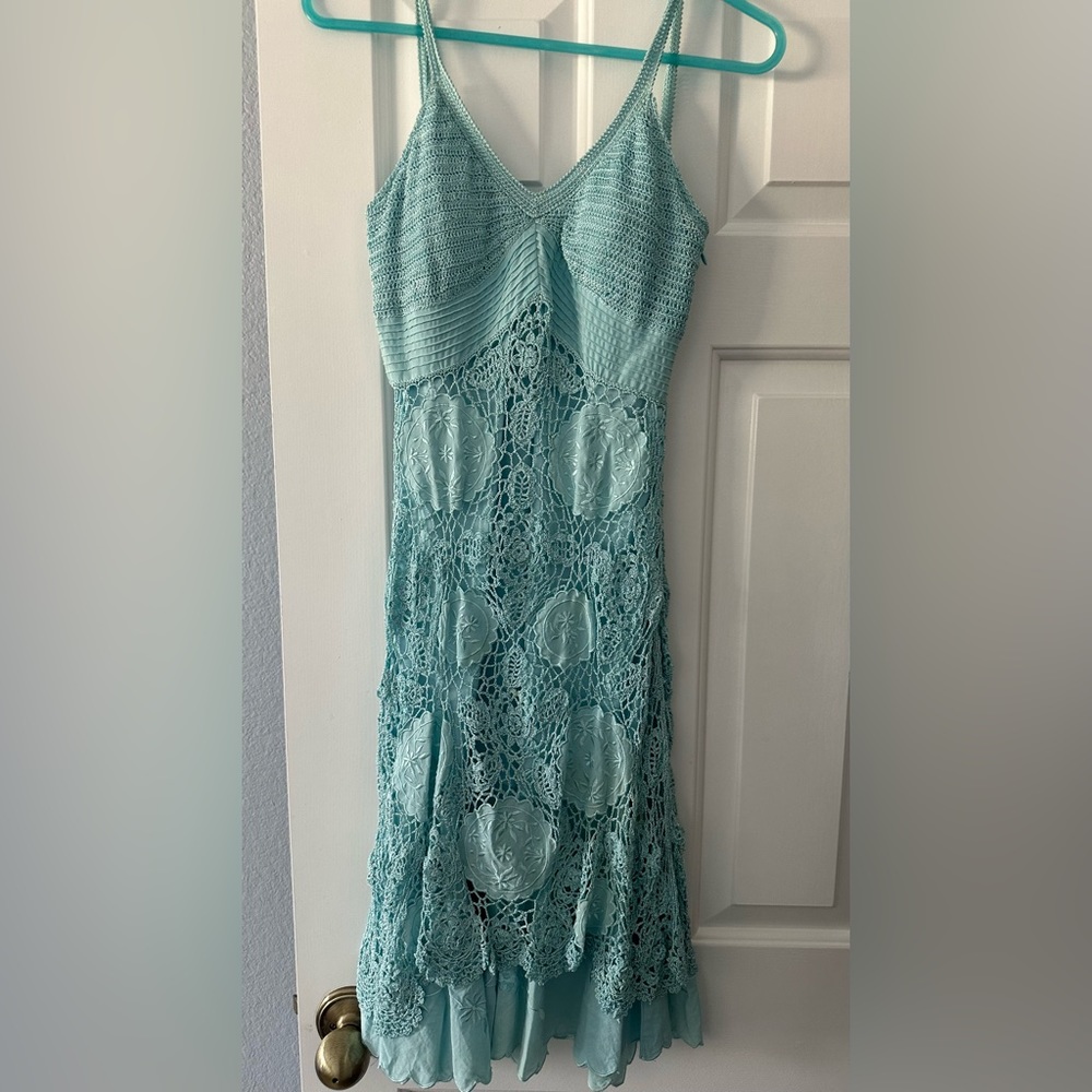 Beautiful Sue Wong turquoise/aqua crochet dress size xs